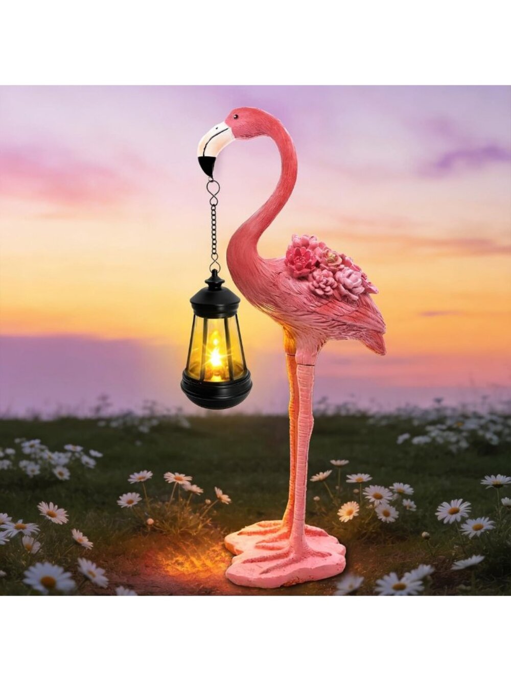 Tropical Flamingo Solar Garden Statue with Lanterns - Outdoor Decor for Patio